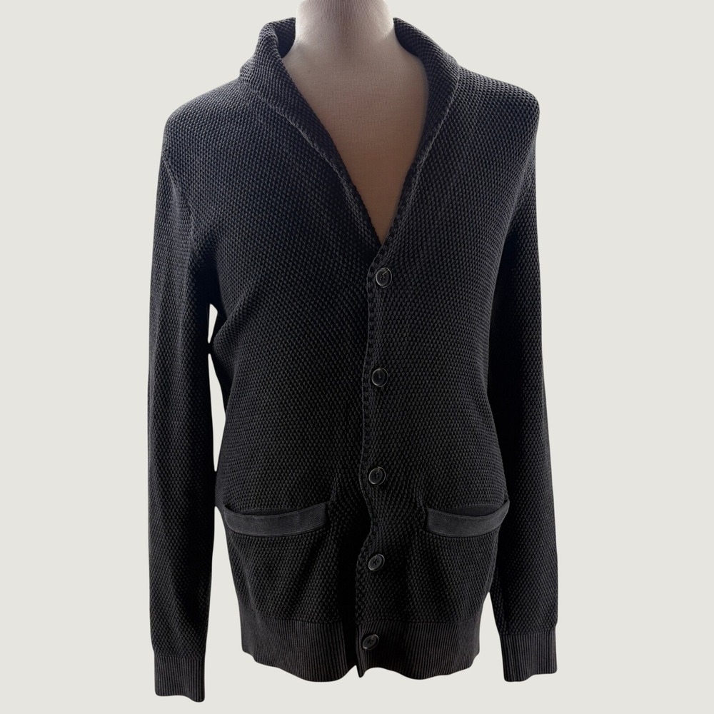 Abercrombie & Fitch Mens Black Waffle Knit Shawl Collar Cardigan Sweater Size M
